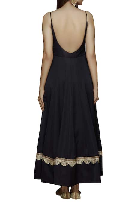 Shop_Ranian_Black , Modal Diamond Backless Anarkali With Dupatta _at_Aza_Fashions