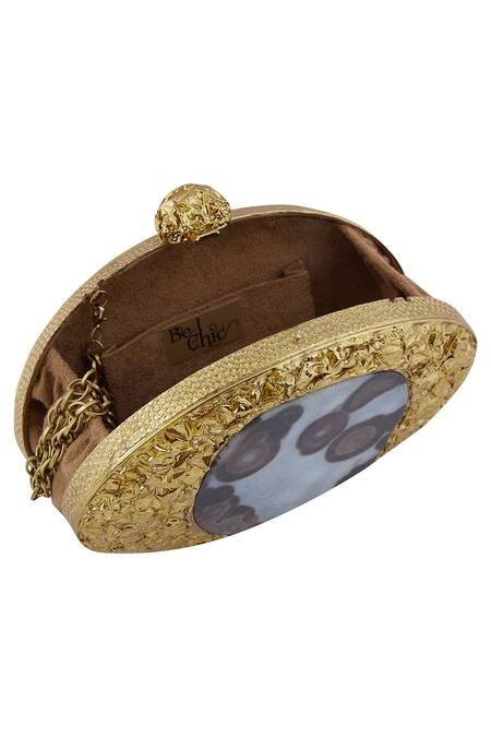 Be Chic_Gold Stone Handcrafted Metal Clutch_Online_at_Aza_Fashions