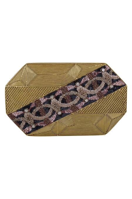 Be Chic Gold Zardozi Handcrafted Metal Clutch