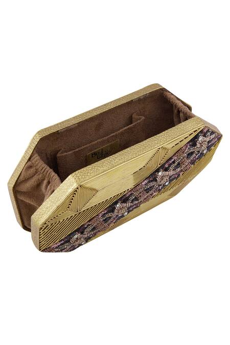 Be Chic Gold Zardozi Handcrafted Metal Clutch Online at Aza Fashions Be Chic_Gold Zardozi Handcrafted Metal Clutch_Online_at_Aza_Fashions
