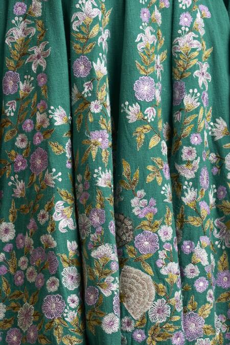 Shop Sue Mue Green Handloom Cotton Round Anarkali Set Online at Aza Fashions Shop_Sue Mue_Green Handloom Cotton Round Anarkali Set _Online_at_Aza_Fashions