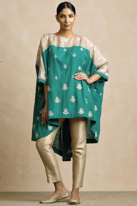 Sue Mue_Green Handloom Cotton, Kora Round Tunic _Online_at_Aza_Fashions