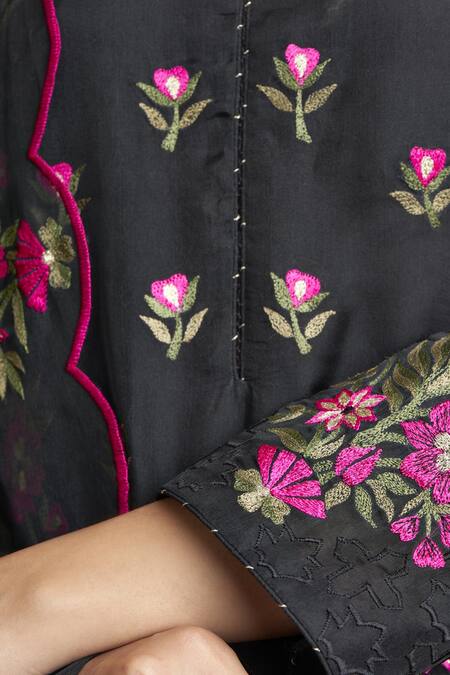 Shop_Sue Mue_Black Banarasi, Kora Round Embroidered Kurta Set _Online_at_Aza_Fashions