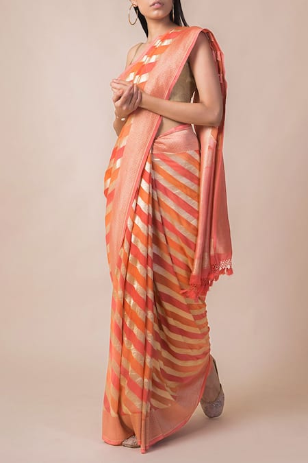 Ekaya Orange Handwoven Banarasi Saree