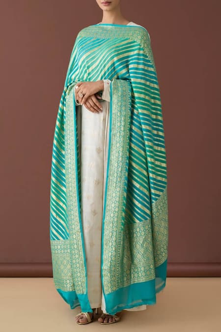 Ekaya Blue Georgette Handwoven Dupatta