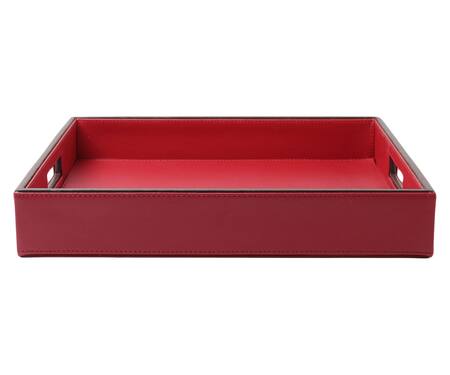 Sammsara_Red Pu Leather Square Tray_Online_at_Aza_Fashions