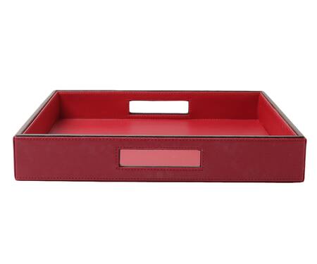 Shop_Sammsara_Red Pu Leather Square Tray_Online_at_Aza_Fashions