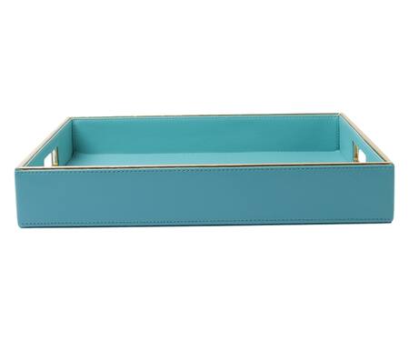 Sammsara_Blue Pu Leather Square Tray_Online_at_Aza_Fashions