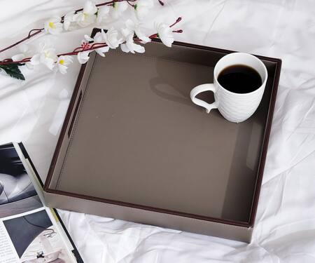 Buy_Sammsara_Beige Pu Leather Square Tray_Online_at_Aza_Fashions