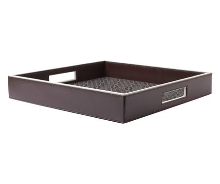 Sammsara_Brown Pu Leather Ceylon Serving Tray_Online_at_Aza_Fashions