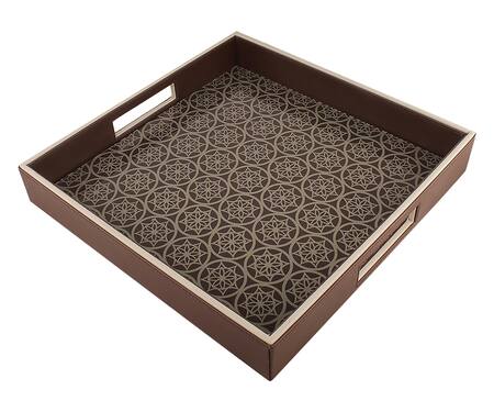 Sammsara_Brown Pu Leather Ceylon Serving Tray_at_Aza_Fashions