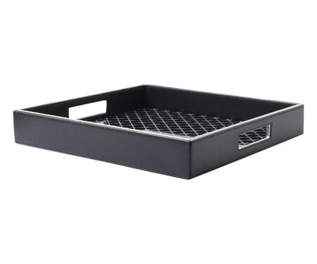 Sammsara_Black Pu Leather Burma Serving Tray_Online_at_Aza_Fashions