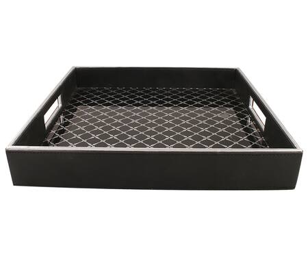 Buy_Sammsara_Black Pu Leather Burma Serving Tray_Online_at_Aza_Fashions