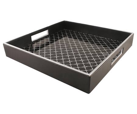 Shop_Sammsara_Black Pu Leather Burma Serving Tray_Online_at_Aza_Fashions