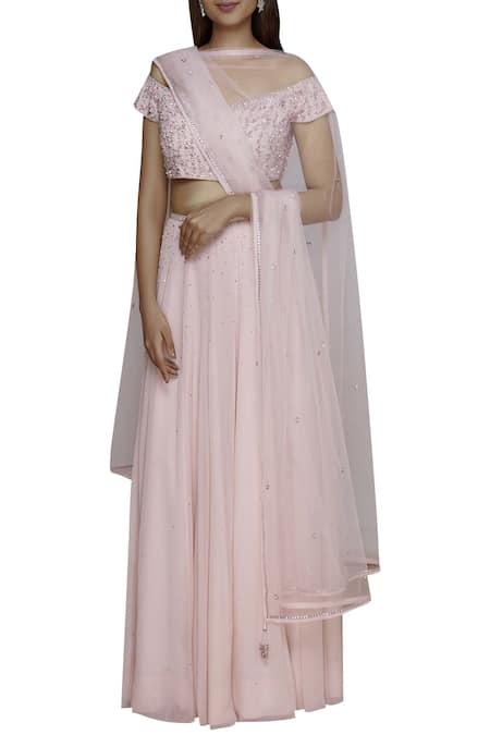 Pooja Peshoria Pink Georgette Embellished Lehenga Set