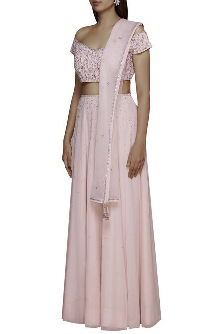 Pooja Peshoria Pink Georgette Embellished Lehenga Set Online at Aza Fashions Pooja Peshoria_Pink Georgette Embellished Lehenga Set _Online_at_Aza_Fashions
