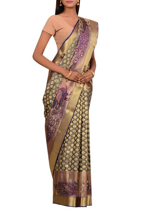 Samyukta Singhania_Grey Kanchipuram Silk Saree_Online_at_Aza_Fashions