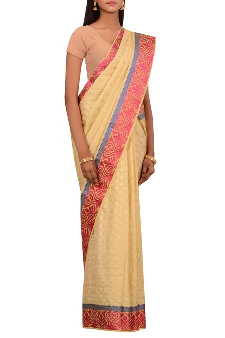Samyukta Singhania_Beige Silk Saree With Running Blouse_Online_at_Aza_Fashions