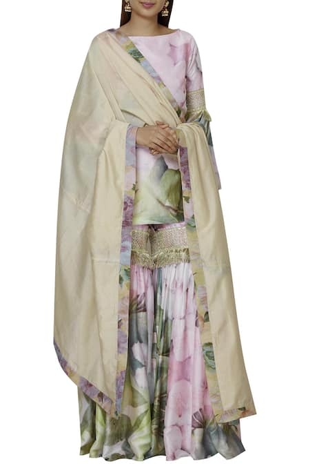 Swatee Singh Beige Printed Kurta Sharara Set Online at Aza Fashions Swatee Singh_Beige Printed Kurta Sharara Set _Online_at_Aza_Fashions