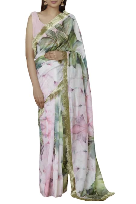 Swatee Singh Pink Printed Saree With Blouse Online at Aza Fashions Swatee Singh_Pink Printed Saree With Blouse _Online_at_Aza_Fashions