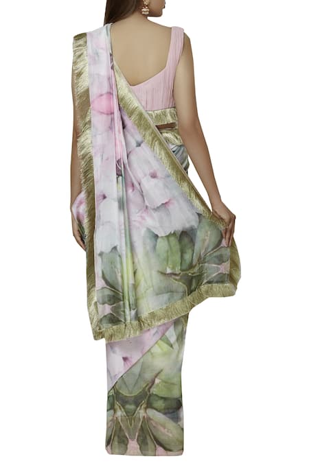 Shop Swatee Singh Pink Printed Saree With Blouse at Aza Fashions Shop_Swatee Singh_Pink Printed Saree With Blouse _at_Aza_Fashions