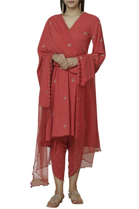 Show Shaa Orange Embroidered Kurta Dhoti Pant Set