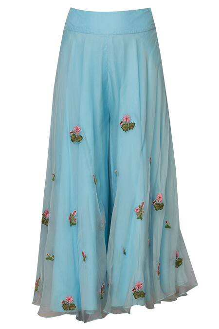 Shop Sonali Gupta Blue Organza Tie-up Neck Embroidered Kurta Gharara Set Online at Aza Fashions Shop_Sonali Gupta_Blue Organza Tie-up Neck Embroidered Kurta Gharara Set _Online_at_Aza_Fashions