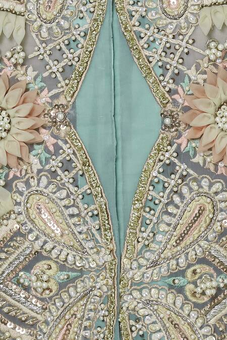 Sonali Gupta Blue Organza V Neck Embroidered Kurta Set at Aza Fashions Sonali Gupta_Blue Organza V Neck Embroidered Kurta Set _at_Aza_Fashions