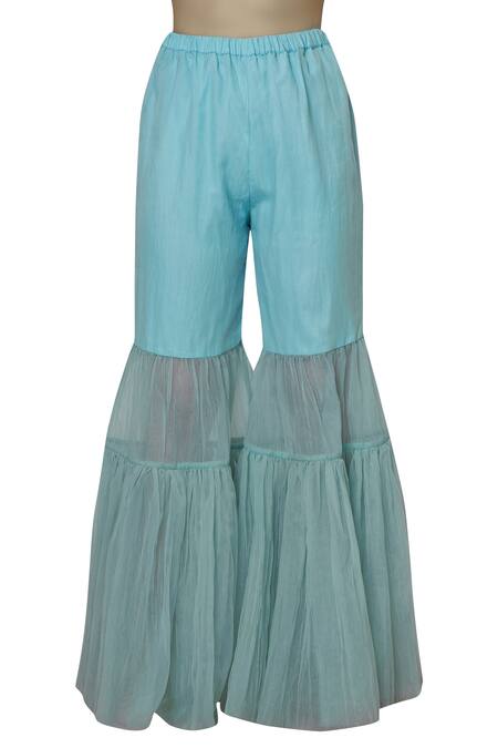 Shop_Sonali Gupta_Blue Organza Round Embroidered Kurta Sharara Set  _Online_at_Aza_Fashions