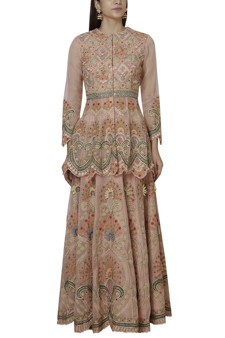 Buy Sonali Gupta Pink Pure Organza Round Embroidered Kurta Lehenga Set Online at Aza Fashions Buy_Sonali Gupta_Pink Pure Organza Round Embroidered Kurta Lehenga Set _Online_at_Aza_Fashions