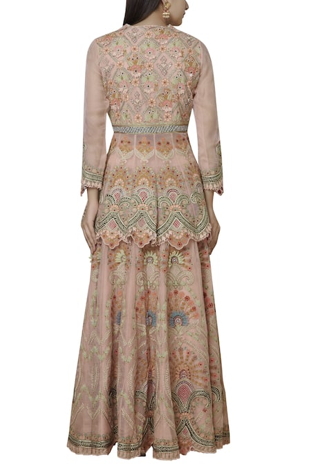 Shop Sonali Gupta Pink Pure Organza Round Embroidered Kurta Lehenga Set at Aza Fashions Shop_Sonali Gupta_Pink Pure Organza Round Embroidered Kurta Lehenga Set _at_Aza_Fashions