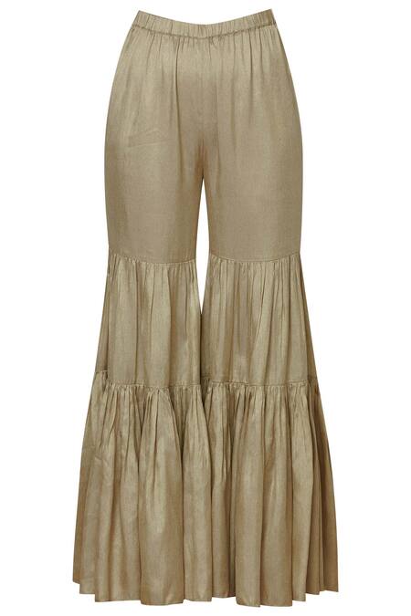 Shop_Sonali Gupta_Gold Pure Organza V Neck Embroidered Kurta Sharara Set  _Online_at_Aza_Fashions