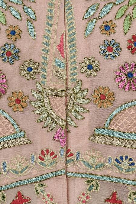 Sonali Gupta_Gold Pure Organza V Neck Embroidered Kurta Sharara Set  _at_Aza_Fashions