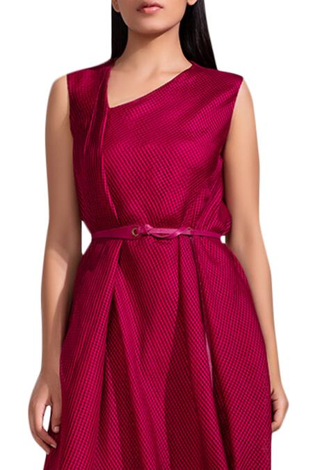 Buy_Ampm_Maroon Draped Dress_Online_at_Aza_Fashions
