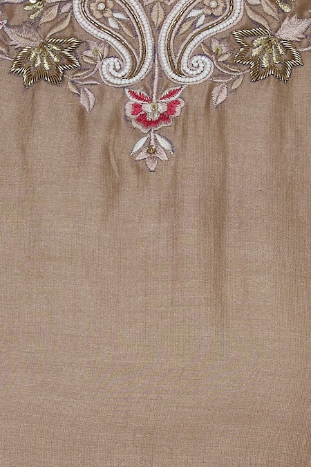Samyukta Singhania_Brown Chanderi, Polyester, Chiffon Embroidery, Sequins Round Floral Kurta Set _at_Aza_Fashions
