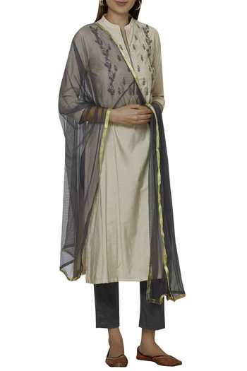 Adara Khan Beige Embroidered Kurta Set  3