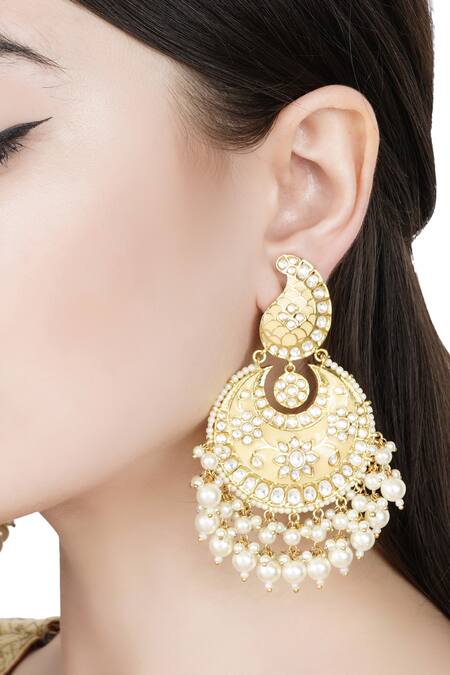 Shop_Auraa Trends_Gold Plated Stone, Kundan, Beads Chandbalis_at_Aza_Fashions