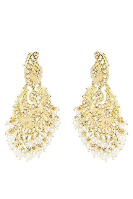 Buy_Auraa Trends_Gold Plated Stone, Kundan, Beads Chandbalis_Online_at_Aza_Fashions
