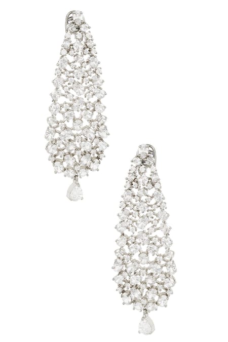 Auraa Trends Silver Plated Crystal Long Earrings  1