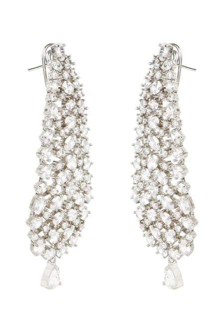 Auraa Trends Silver Plated Crystal Long Earrings  4