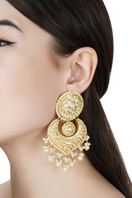 Shop_Auraa Trends_Gold Plated Stone, Kundan, Beads Danglers_at_Aza_Fashions