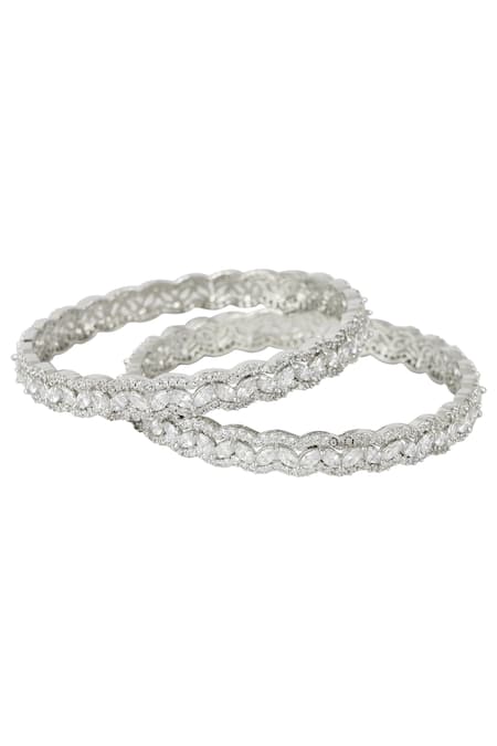 Auraa Trends Silver Plated Crystal Bangle Set 