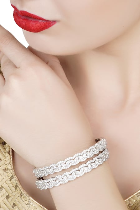 Shop Auraa Trends Silver Plated Crystals Bangle Set at Aza Fashions Shop_Auraa Trends_Silver Plated Crystals Bangle Set _at_Aza_Fashions