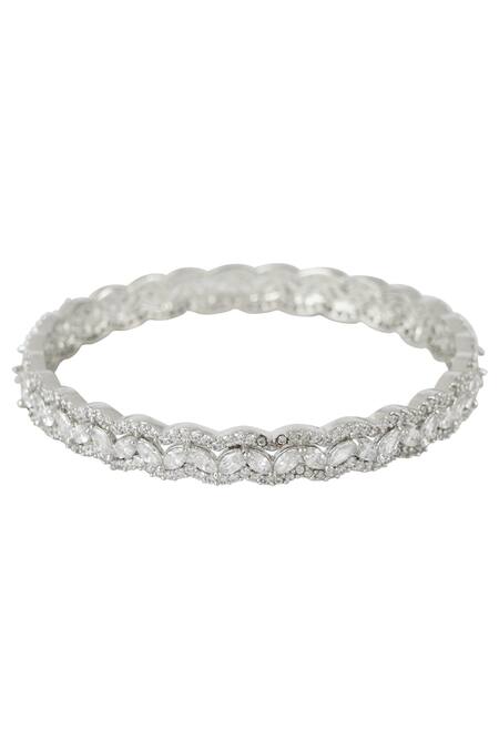 Buy_Auraa Trends_Silver Plated Crystals Bangle Set _Online_at_Aza_Fashions