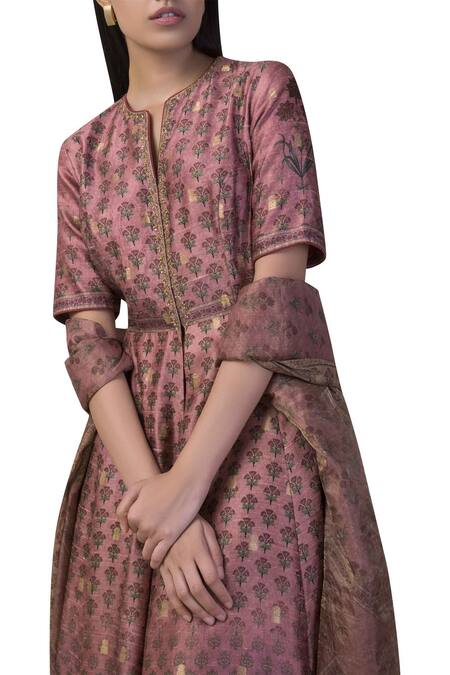 Ekaya Banaras_Pink Printed Anarkali With Dupatta_Online_at_Aza_Fashions