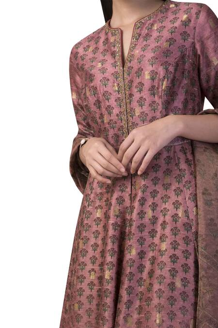 Buy_Ekaya Banaras_Pink Printed Anarkali With Dupatta_Online_at_Aza_Fashions