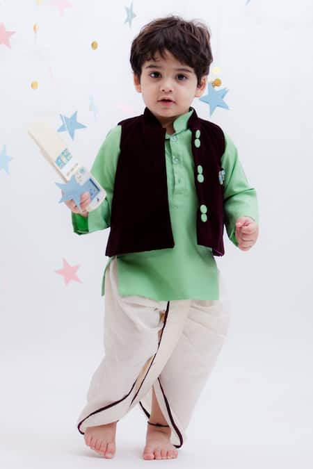 Readymade Green Kids Kurta Pyjama With Nehru Jacket Latest 273KW26