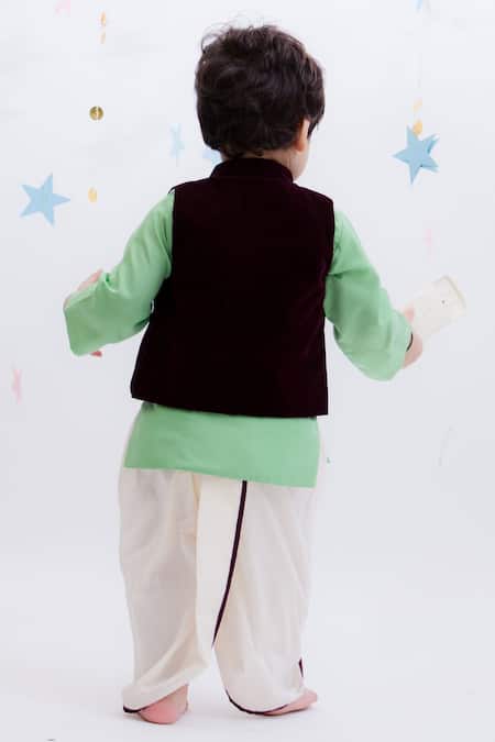 Shop Fayon Kids Wine Cotton, Crepe Embroidery Nehru Jacket Kurta Set at Aza Fashions Shop_Fayon Kids_Wine Cotton, Crepe Embroidery Nehru Jacket Kurta Set _at_Aza_Fashions