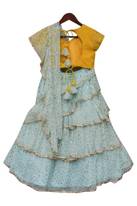 Buy Fayon Kids Blue Chiffon Sequins Embroidered Pre-draped Lehenga Set Online at Aza Fashions Buy_Fayon Kids_Blue Chiffon Sequins Embroidered Pre-draped Lehenga Set _Online_at_Aza_Fashions