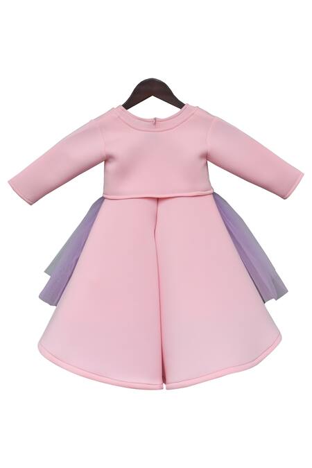 Buy_Fayon Kids_Pink Cotton, Lycra Fabric Flowers Embroidered Dress _Online_at_Aza_Fashions